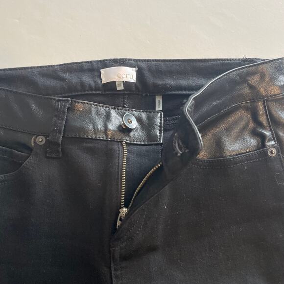 Ecru Los Feliz Black Denim & Faux Leather Jeans Womens Size 26 High Rise Skinny - Picture 6 of 11